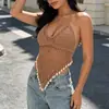 Camisola de ganchillo hecha a mano con conchas transparete de Amazon transfronteriza europea y americana, top sexy sin espalda para vacaciones en la playa