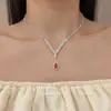 Conjunto de Collar y Pendientes de Diamantes Brillantes en Forma de Gota de Agua Roja Estilo Palacio Retro, Accesorios Femeninos de Alta Gama para Vestidos de Noche
