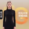 Camiseta interior de doble cara cepillada de cuello medio alto para otoño e invierno para mujer, color liso, forrada de polar, que genera calor, de manga larga, cálida para damas