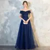 Vestido de Noite de Um Ombro 2026 Novo Longo Azul Fashionável e Elegante Traje de Baile para Anfitriã