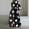 Vestido Cruzado Europeo y Americano 2026 Estilo Nuevo Casual de Oficina Moda Cuello Polo Manga Larga con Cintura Elástica y Dobladillo Amplio