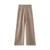 Pantalones casuales de punto de cachemira de bebé, fluidos y estructurados para mujer, de cintura alta, pierna ancha con costura central, corte holgado, diseño de pierna recta para otoño e invierno