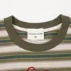 Camiseta Rayada Teñida en Hilo de Manga Corta Casual para Hombre Estilo Retro Americano Ins Bordado de Letras de Moda Holgada Cuello Redondo Camiseta de Algodón Puro