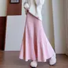 Saia plissada emagrecedora de cintura alta estilo coreano que cobre os quadris, nova saia guarda-chuva de moda feminina de tricô com barra larga outono/inverno 2026
