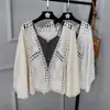 Cardigã de tricô vazado feminino para primavera e verão, peça externa fina, blusa de renda, camisa de proteção solar, camisa para ar condicionado, xale versátil