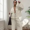 Pijama Feminino de Cor Sólida com Amarração no Top e Calça, Loungewear Casual Soltinho que Pode Ser Usado Fora, Disponível para Atacado