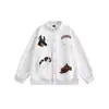 Sudadera Bordada de Cachorro para Hombre Otoño e Invierno Nueva Estilo Preppy Decoración de Parche Versátil Cárdigan Chaqueta de Béisbol para Pareja
