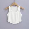 Verano 2023 Nuevo Ajustado Europeo y Americano ins de Moda Cintura Alta Cuello en U Aspecto Delgado Chaleco Corto Camiseta Curva de Aspecto Delgado para Mujer