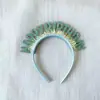 Decoración de Pastel de Cumpleaños Ambiente de Fiesta Disposición Niños Lluvia Diadema Brillante Letras en Inglés Feliz Cumpleaños Diadema para el Cabello