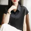 Camisa Cárdigan de Manga Corta de Satén Sedoso Estilo Nuevo de Verano para Mujer Elegante Versátil Cuello Polo Top Profesional para Viaje