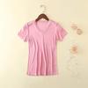 Tangge Nova Seda Malha Manga Curta Camiseta Feminina Base Camisa Moda Decote V Seda Amoreira Top Feminino