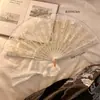 Nuevo Abanico Plegable de Encaje Negro Estilo Chino Jk Lolita Hanfu Cheongsam Abanico Borla Retro Estilo Antiguo Accesorio para Fotos