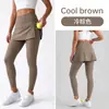 Falda pantalón de tenis de dos piezas falsas transfronteriza con abertura y bolsillos integrados, pantalones de yoga ajustados para mujer, pantalones Barbie de control de abdomen, pantalones de tiburón