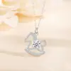 Collar de Caballito de Madera de Plata de Ley S925 Infantil para Mujer con Moissanita, Cadena de Clavícula Linda de Caballito de Madera, Perfecto para Año Nuevo y Año de Nacimiento