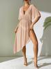 Falda de playa irregular, blusa de bikini transfronteriza, ropa de mujer europea y americana, perspectiva de malla, vestido de cintura con mangas de murciélago