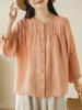 Camisa de Algodón y Lino de Manga Tres Cuartos con Cuello Mao de Estilo Casual para Mujer, Versátil Look Holgado Adelgazante Cárdigan Top Casual de Algodón y Lino
