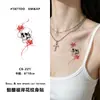 Pegatina de Tatuaje Flor de Calavera Flor Roja de Mandula Estilo Oscuro y Fresco Brazo Superior Hombro Lado Impermeable Duradero Pegatina de Tatuaje Realista