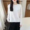 2026 Invierno Nuevo Lana Pura Cuello Redondo Tejido Manga Larga Mujer Color Sólido Corte Holgado Camiseta Base Superior