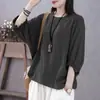 2024 Nueva Camiseta Top de Manga de Murciélago Holgada Talla Grande para Madre Verano Cubre Vientre Aspecto Adelgazante Manga Corta Mangas de Linterna