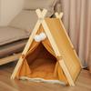 Tenda Removível e Lavável Ninho de Gato Cor Sólida Lona Madeira Maciça Quatro Estações Estilo Casa Camping Cama de Gato Cama de Cachorro Ninho de Animal de Estimação Fofo