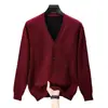 Suéter de Lana Grueso para Hombre con Contenido de Lana para Otoño e Invierno Suéter de Lana de Alto Peso Cuello en V Profundo de Doble Cara Cárdigan para Personas de Mediana Edad y Mayores
