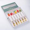 Cuchara y tenedor de acero inoxidable portátil para niños, con bonitos dibujos animados, dorados, para café, fruta, postre, caja de regalo