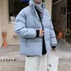 Jaqueta de algodão de cor sólida, com gola alta, para uso externo, para adolescentes, estilo casal outono/inverno, à prova de vento e quente, grossa e de corte solto, peça de vestuário externa
