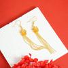 Brincos Retro Dourados da Areia Vietnamita, Design Simples, Ganchos de Orelha com Borla Rosa, Fabricante de Joias Femininas e Duráveis