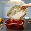Plato de Fruta de Plástico con Borde Dorado y Diseño de Diamantes para Uso Doméstico, Plato de Bocadillos Multicolor para Sala de Estar, Hotel, Restaurante y Exhibición en Puesto