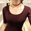 Malla Elegante Para Viajar Color Sólido Casual Algodón Negro Cuello Redondo Largo Medio Ajustado Largo Medio Jersey Camiseta Base