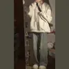 Sudadera con capucha de una pieza estilo americano para mujer, tallas grandes, para otoño e invierno, estilo perezoso, fiesta de estudiantes, cárdigan holgado, top, chaqueta