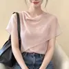 Blusa corta de manga corta para mujer con cuello de volante rosa estilo francés, nuevo diseño de verano 2026, top extremadamente elegante y con estilo