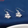 Pendientes de Plata de Ley S925 de Tres Flores Pequeñas con Ganchos para Orejas, Retro, Coloridos, Plata Lisa, Colgantes con Borla
