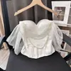 Top Tubo Blanco Resistente con Perlas para Mujer, Corsé de Corte Delgado de Alta Gama