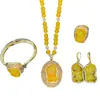 Nuevo Conjunto de Joyería Pixiu de Cera de Abejas Optimizado Cadena de Suéter con Diamantes Completos Pendientes Estilo Vintage de Personalidad Pulsera y Anillo de Ámbar