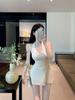 Vestido Sexy de Color Sólido con Escote Halter, Hombros Descubiertos y Espalda Descubierta para Mujeres Petite, Corte Ajustado, Ceñido a la Cintura, Bodycon Corto, Transfronterizo