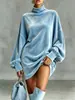 2026 Nueva Ropa Europea y Americana para Mujer Estación Independiente de Amazon Sudadera de Cuello Alto Ropa Exterior de Terciopelo Dorado Camisa Holgada de Murciélago