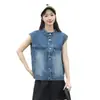 Foto Real de Chaleco de Verano Nuevo para Mujer de Estilo Coreano, Holgado, Versátil, Suave, Agradable a la Piel, en Azul y Otros Colores