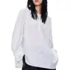 Estilo Nuevo de Principios de Primavera 2026 Camisa Blanca de Cuello Redondo y Manga Larga para Mujer, Diseño Único, Corte Holgado, Adelgazante, Top Casual y Moderno