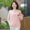 Blusa de Gasa con Encaje para Mujeres de Mediana Edad y Mayores, Estilo Delgado, Mangas Tres Cuartos, Corte Holgado, Moderna y Elegante