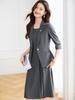 Terno feminino com manga de sete pontas, jaqueta pequena com gola, calça, vestido profissional, casual, elegante, primavera, verão, outono, duas peças, moda