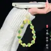Pingente de Celular Gato da Sorte Raiz de Bodhi Exquisito Rosa Floral Contas Redondas para Mulheres Corrente de Celular Conveniente Anti-Queda