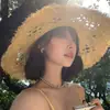 Sombrero de Playa de Paja Raffia Estilo Francés de Ala Ancha Sombrero de Protección Solar para Vacaciones en la Costa 2026 Nuevo Diseño Hueco Sombrero de Paja Parasol para Mujer