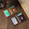 Portatarjetas Retro de Cuero Crazy Horse Completo para Hombres y Mujeres Mini Porta Documentos de Conducir Funda Protectora de Cuero Porta Tarjetas de Crédito de Cuero Genuino