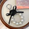 Llavero elegante de estilo coreano con forma de rosa de PU y lazo de perlas para coche, llavero colgante para bolso, joyería, regalo