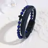 Pulsera de Cuero Trenzada para Hombre de Piedra Natural Transfronteriza con Ojo de Tigre y Cierre Magnético de Aleación Pulsera de Cruz