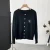 Año Nuevo Nuevo Estilo Ropa para Mujer Bordado Osito Cuello Redondo Manga Larga Punto Holgado Cárdigan Prendas de Abrigo Superior Negro Talla Única Albaricoque