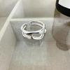 Anillo hueco de doble capa de plata esterlina s925 para niñas, diseño simple, anillo abierto irregular, estilo Dongdaemun de Corea del Sur.