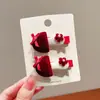Estilo Coreano Novo Veludo Vinho Tinto Laço de Coração Presilha para Cabelo Faixa de Cabelo Infantil Par Simples de Acessórios de Cabelo com Elástico