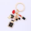 Criativo liga chapéu batom lábios óculos de sol ornamentos moda pingando óleo liga perfume garrafa chaveiro